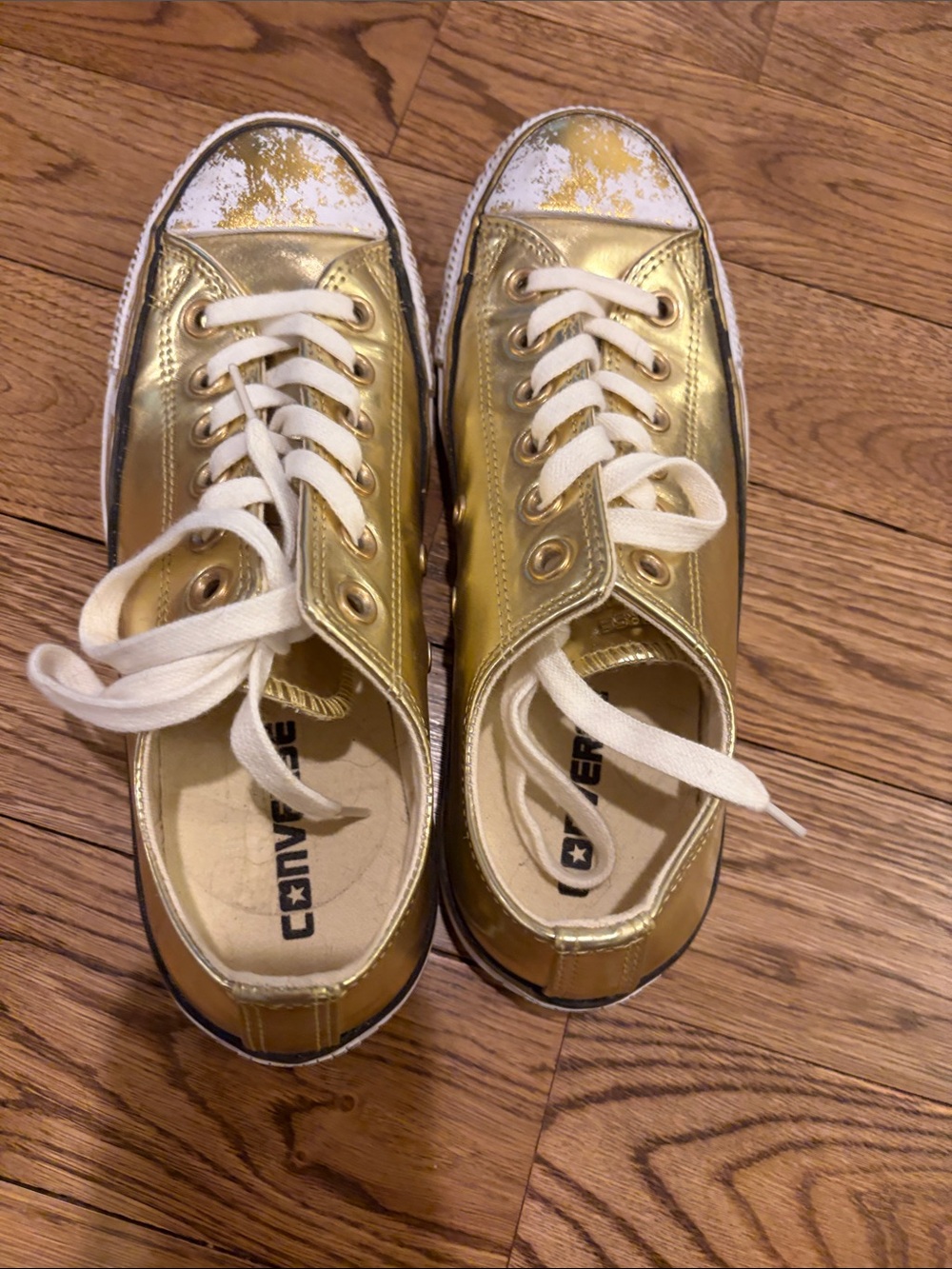 Converse Metallic Gold Low-Top Sneakers with White Laces